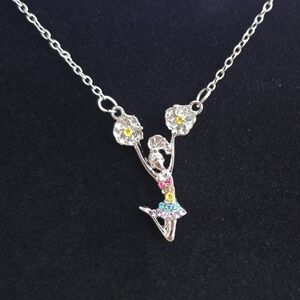 Elegant Silver Necklace with Multicolor Gemstones (Cheerleader)